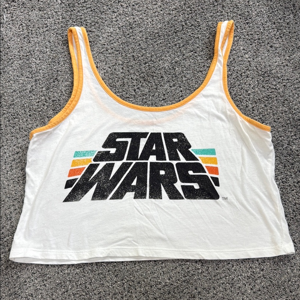 Star Wars White Cropped Tank with Retro Stripe